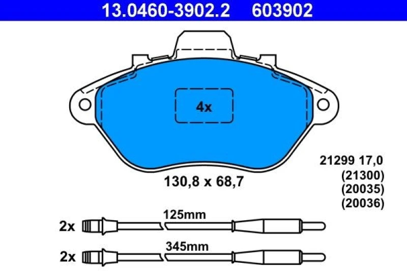 Image of ATE 13.0460-3902.2 Brake pad set incl. wear warning contact Brake Pad Set,disc brake (402)