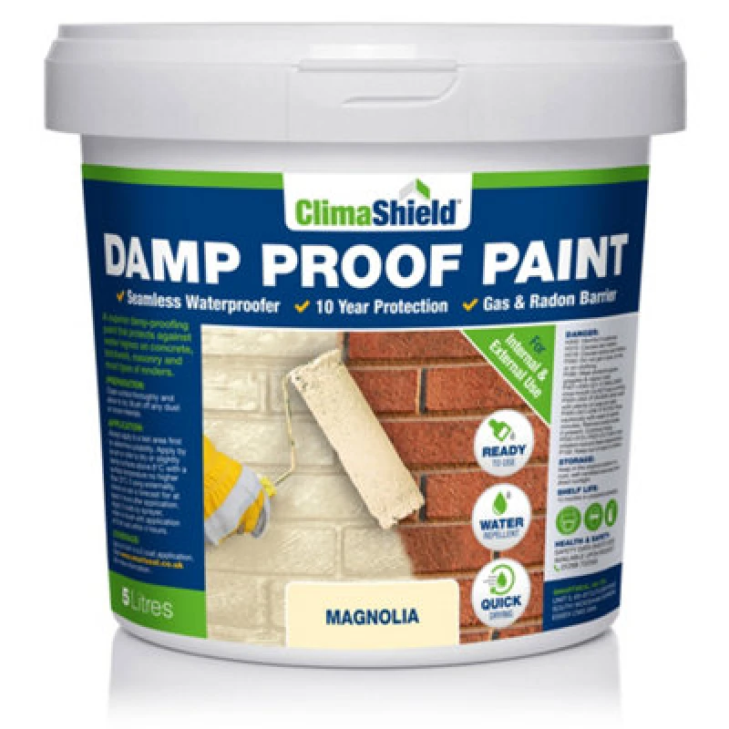 Image of Climashield Damp Proof Paint - Waterproof Paint, (Magnolia), Liquid Dpm, Breathable Protection, Internal And External, 5L