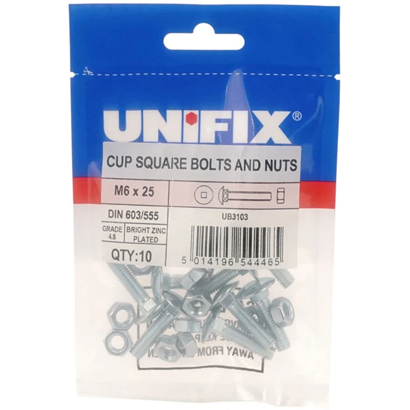 Image of Unifix Grade 4.8 Cup Square Hex Bolts And Nuts M10 X 110 - Ub Csxd10 110 - Perfect For Diy Projects -