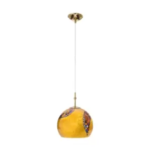 Image of Luna Designer Glass Dome Pendant Light Polished Gold - Kiss Gold Pattern, 1x E27