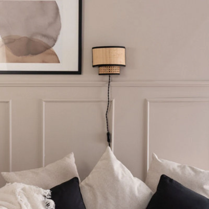 Image of ValueLights Plug In Easy Fit Natural Rattan Wall Light Brown