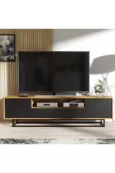 Image of 200cm Loft Retro Industrial TV Unit Stand Vintage Oak