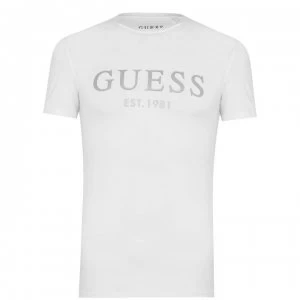 image of Guess Sleeve Text T Shirt - True White TWHT