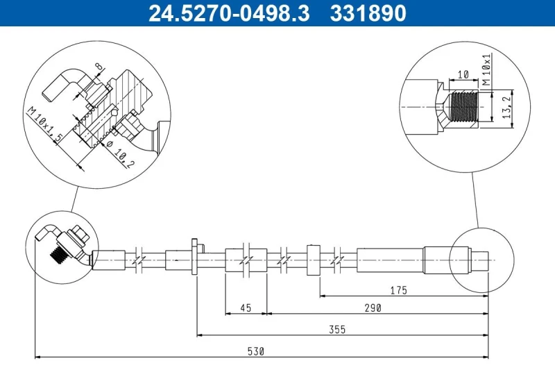 Image of ATE 24.5270-0498.3 Brake Hose with banjo bolt Brake Hose (83)
