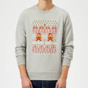 Image of Nintendo Super Mario Mario Ho Ho Ho It's A Me Grey Christmas Sweatshirt - L - Grey