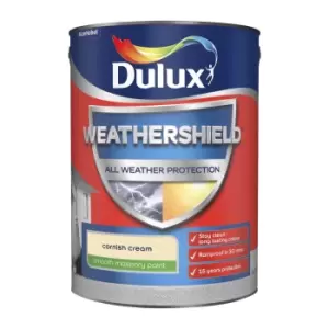 Image of Dulux Weathershield All Weather Protection Cornish Cream Smooth Masonry Paint 5L