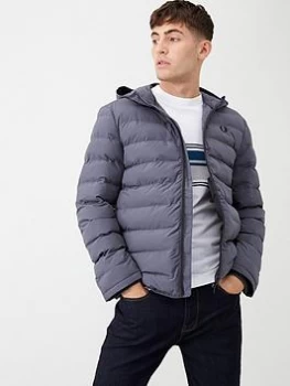 Image of Fred Perry Insulated Hooded Jacket - Charcoal, Size 2XL, Men