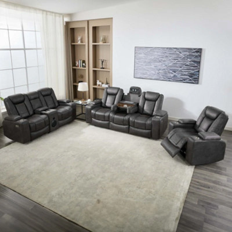Image of More4Homes Ashton 1+2+3 Seater Fabric Auto Recliner Sofa Set Grey