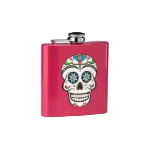 image of Skull Hip Flask in Pink Finish, 6oz