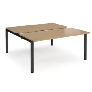 Image of Bench Desk 2 Person Rectangular Desks 1600mm With Sliding Tops Oak Tops With Black Frames 1600mm Depth Adapt