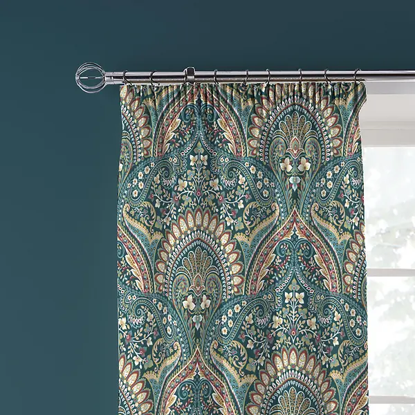 Image of Palais Teal 168 x 183cm Pencil Pleat Curtains With Tie Backs Teal (Green)
