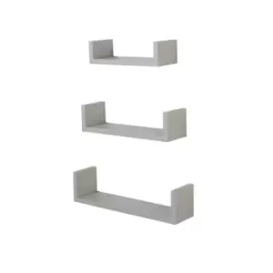 image of Hudson set of 3 floating "U" shape wall shelf kit - light grey