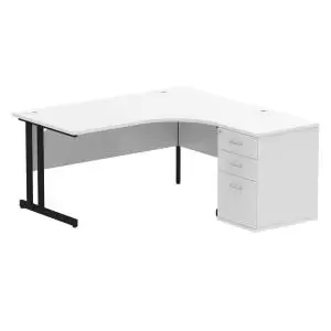 image of Impulse 1600mm Right Crescent Office Desk White Top Black Cantilever