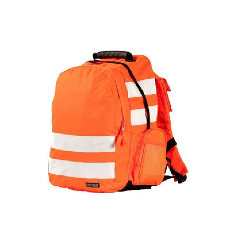 Image of Portwest Orange Hi Vis Backpack Hiviz Tool Rucksack Reflective Safe Cyclists Bag