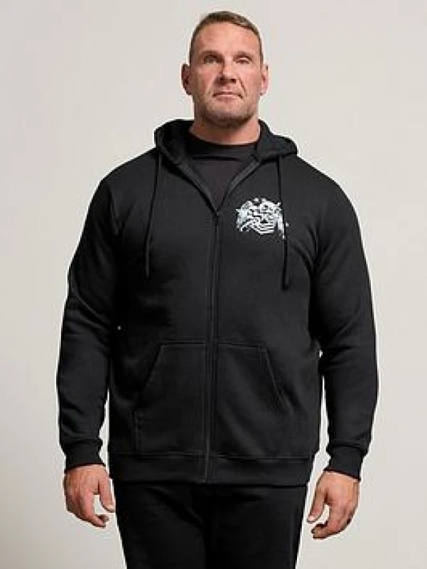 Image of BadRhino BadRhino Men Skull Military Zip Through Hoodie in Black Size: large Black L Male 5063589961815