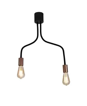 Image of Flexible Semi Flush Ceiling 2 Light E27, Satin Black, Brushed Copper