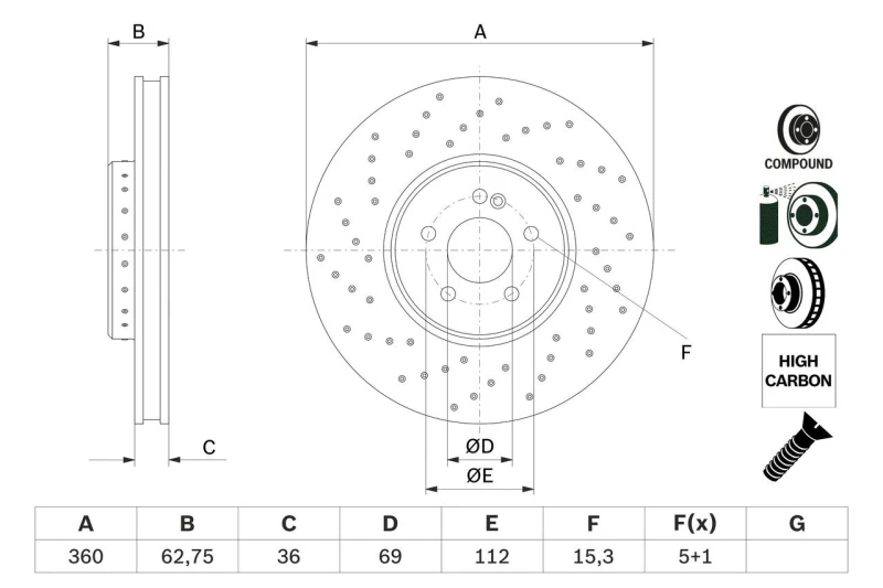 Image of Brake disc Bosch 0 986 479 G38