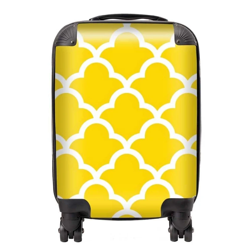 Image of Warren Reed - Designer Geometric Yellow Quatrefoil Wave Suitcase Size: Small Yellow Unisex Small