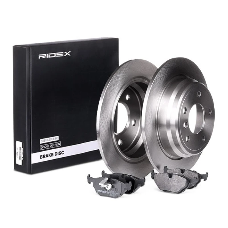 Image of RIDEX 3405B0188 Brake disc and pads set Rear Axle, Brake Disc Type: Solid Brake Set,disc brakes (3405)