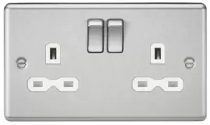 Image of KnightsBridge 13A 2G DP Switched Socket with White Insert - Rounded Edge Brushed Chrome