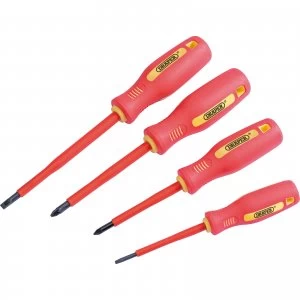 image of Draper 4 Piece VDE Insulated Pozi and Slotted Screwdriver Set