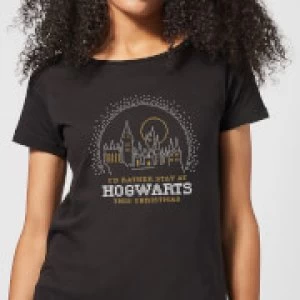 Image of Harry Potter I'd Rather Stay At Hogwarts Womens Christmas T-Shirt - Black