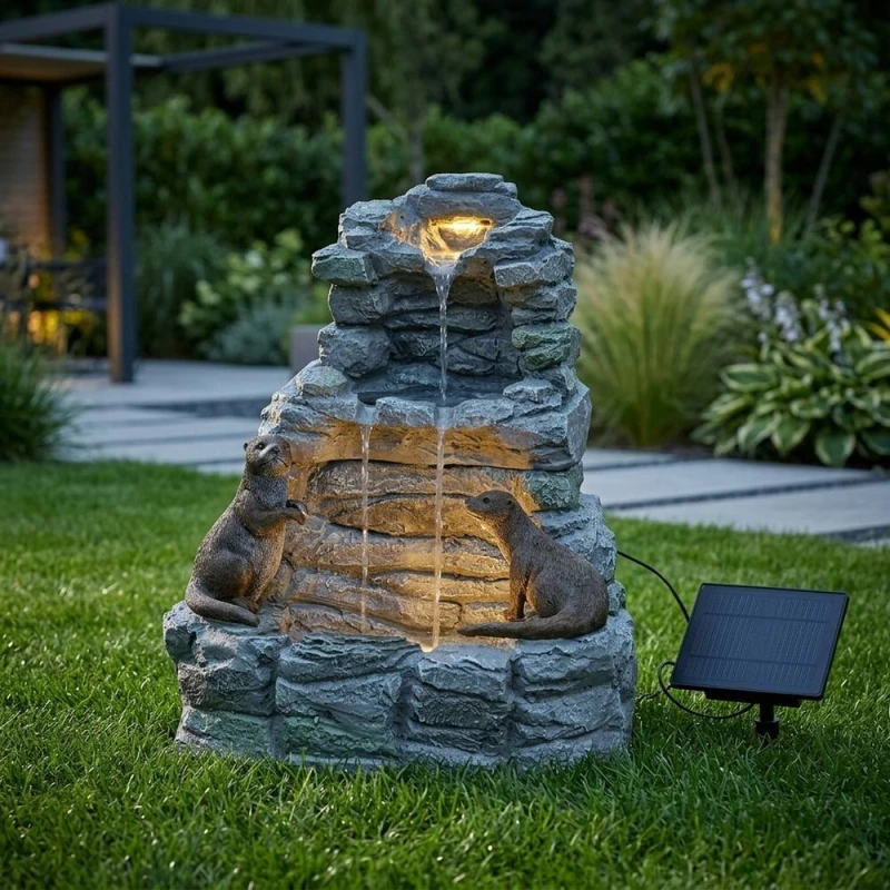 Image of Garden Greatness Otter Falls Hybrid Solar Garden Water Feature