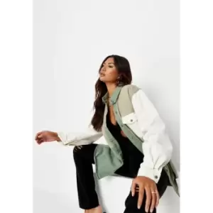 Missguided Colourblock Oversized Denim Shirt Green - Green