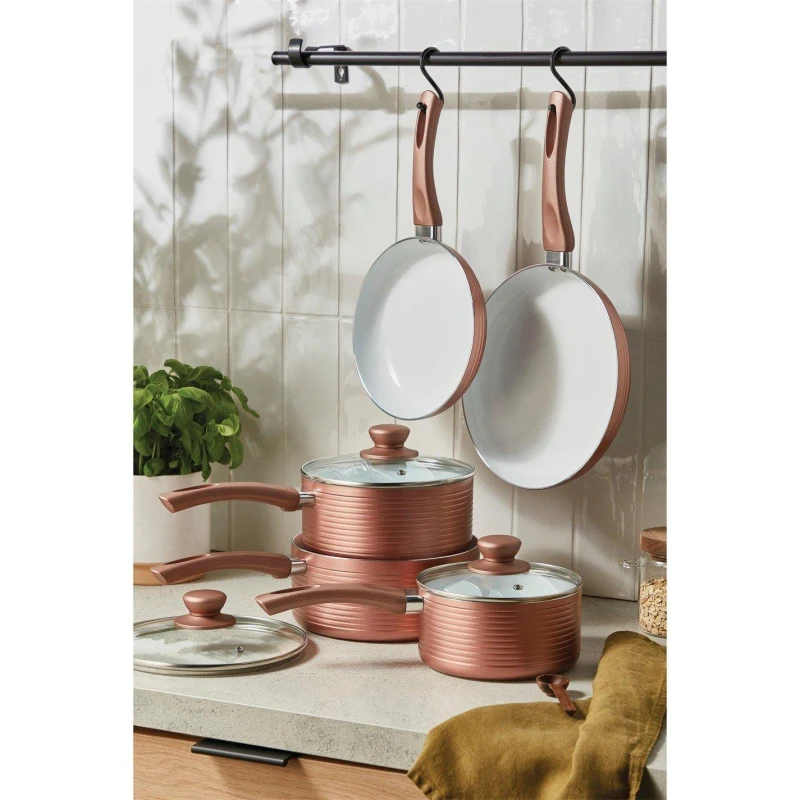 Image of Homelife 5pc Non-Stick Ribbed Ceramic Pan Set - Red Red One Size