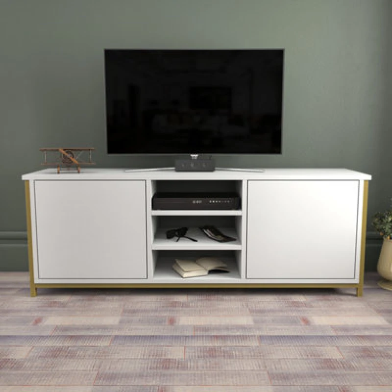 Image of Decorotika Otis TV Stand For Tv's Up To 63" Gold And White