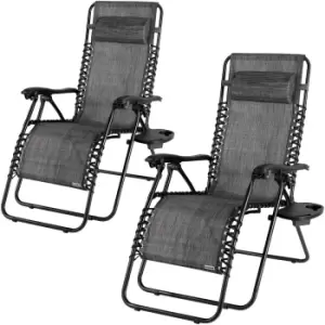 image of Sun Lounger High Back 2 pcs Anthracite Reclining