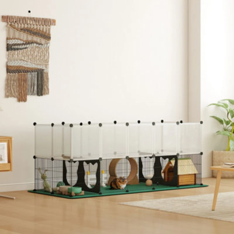 Image of Pawhut Pet Playpen With Waterproof Mat, Diy Small Animal Enclosure 34 Panels
