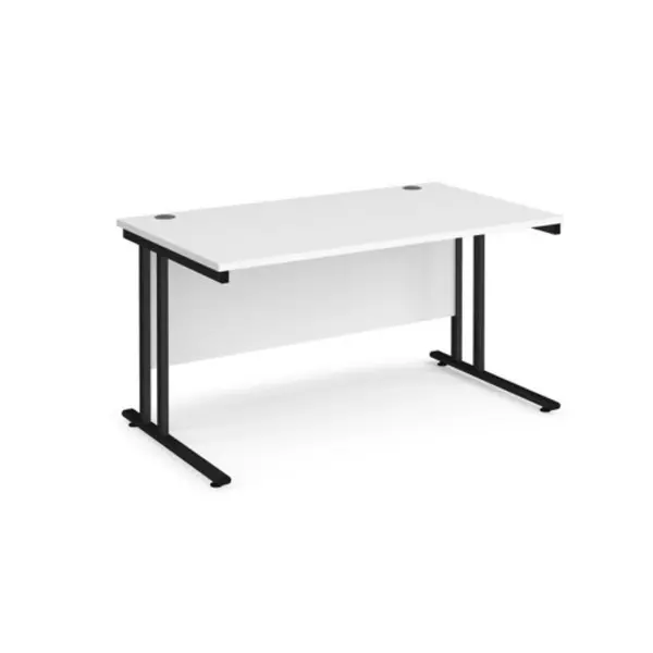 image of Maestro 25 Office Desk 1400mm Rectangular Desk With Cantilever Leg White Tops With Black Frames 800mm Depth Maestro 25 MC14KWH