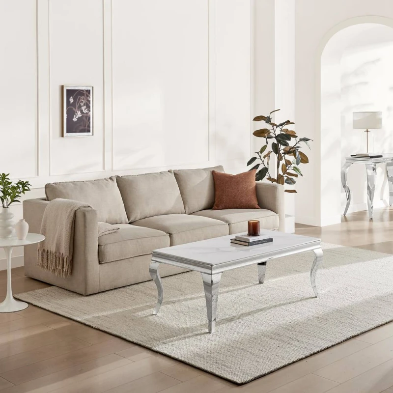 Image of FurnitureboxUK Skye Rectangular White Marble Glass & Metal Coffee Table White Unisex