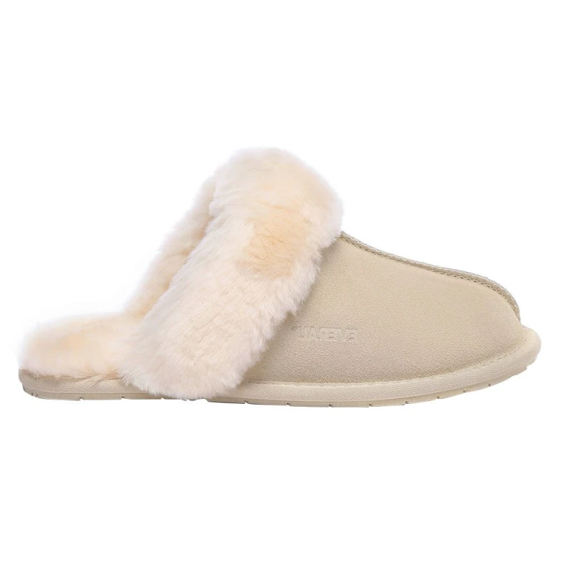Image of EverAu Australia Womens Real Sheepskin Harrier Slippers with Rubber Sole in Light Sand Size: 3 Light Sand Female 3