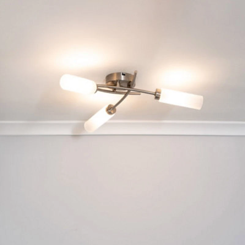 Image of ValueLights Maya 3 Way Curved Cross Over Flush Ceiling Light Silver