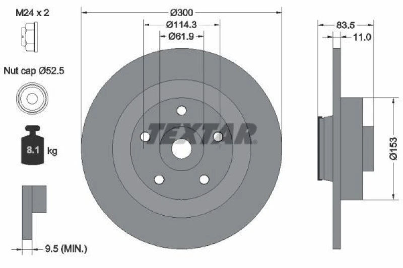 Image of Brake disc TEXTAR 92233103