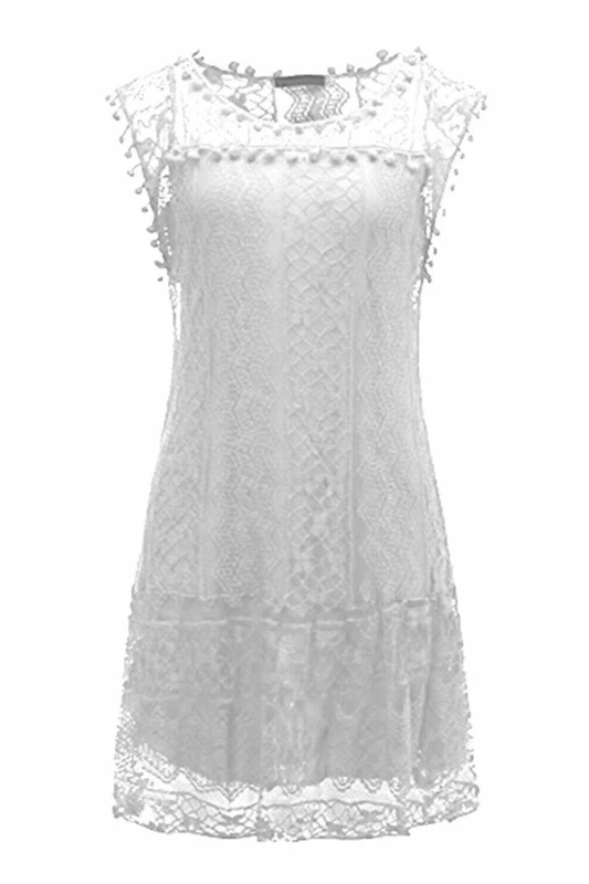 Image of Aquarius 'Casual Dress' Mini Lace Sleeveless Summer Wear White female
