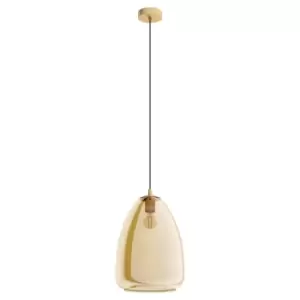 image of Pendant Light Colour Brushed Brass Shade Amber Glass Vaporized Bulb E27 1x40W