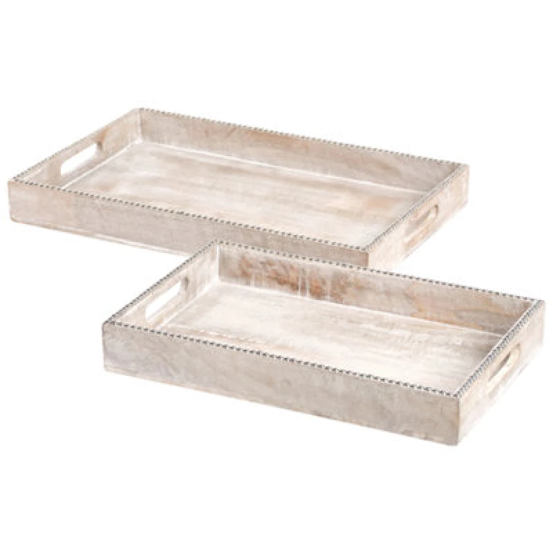Image of Beliani Set Of 2 Serving Trays Quena Mango Wood Light Brown