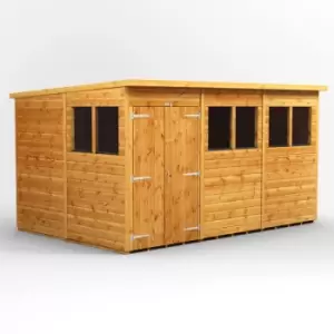 Image of Power Sheds - 12x8 Power Pent Double Door Garden Shed - Brown