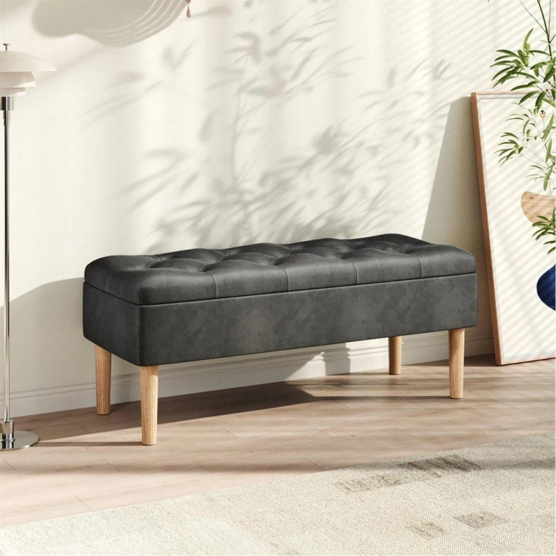 Image of Kabinet UK Velvet Storage Bench with Rubber Wooden Leg Grey unisex One size