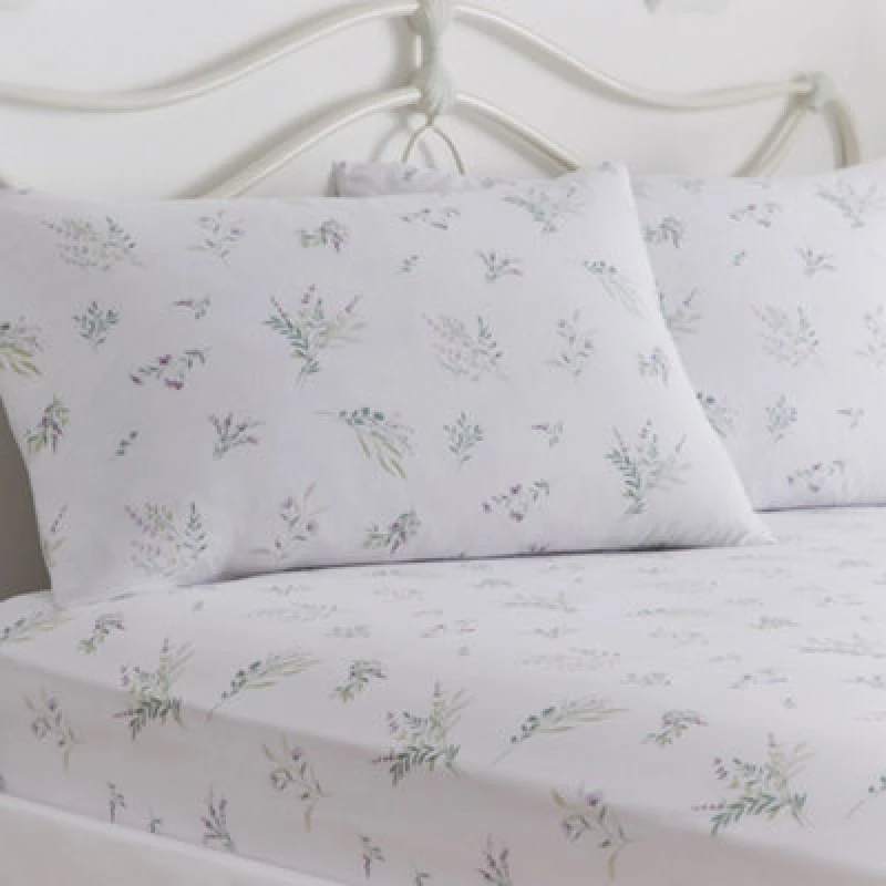 Image of Dreams & Drapes 'Floral Sprig' Soft Touch 28cm Fitted Bed Sheet Set Lilac