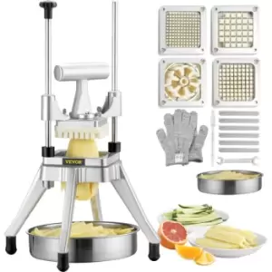 Image of Vevor - Commercial Vegetable Fruit Chopper, Stainless Steel French Fry Cutter with 4 Blades 1/4' 3/8' 1/2', 6-wedge Slicer, Chopper Dicer with Tray,