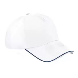 image of Beechfield Adults Unisex Authentic 5 Panel Piped Peak Cap (One Size) (White/French Navy)