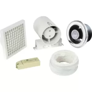 image of Airvent 100mm Inline Shower Extractor Fan & Light Kit with Timer LED in White PVC