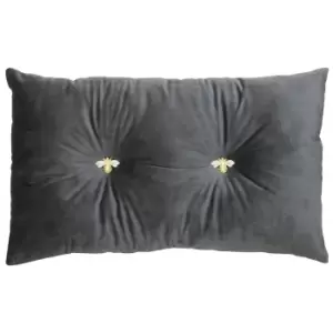 image of Bumble Bee Velvet Cushion Charcoal