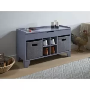 image of Grey Hallway Storage Ottoman with 2 x Felt Baskets - Grey