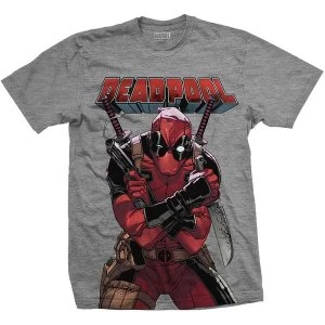 Image of Marvel Comics - Deadpool Big Print Unisex Large T-Shirt - Grey