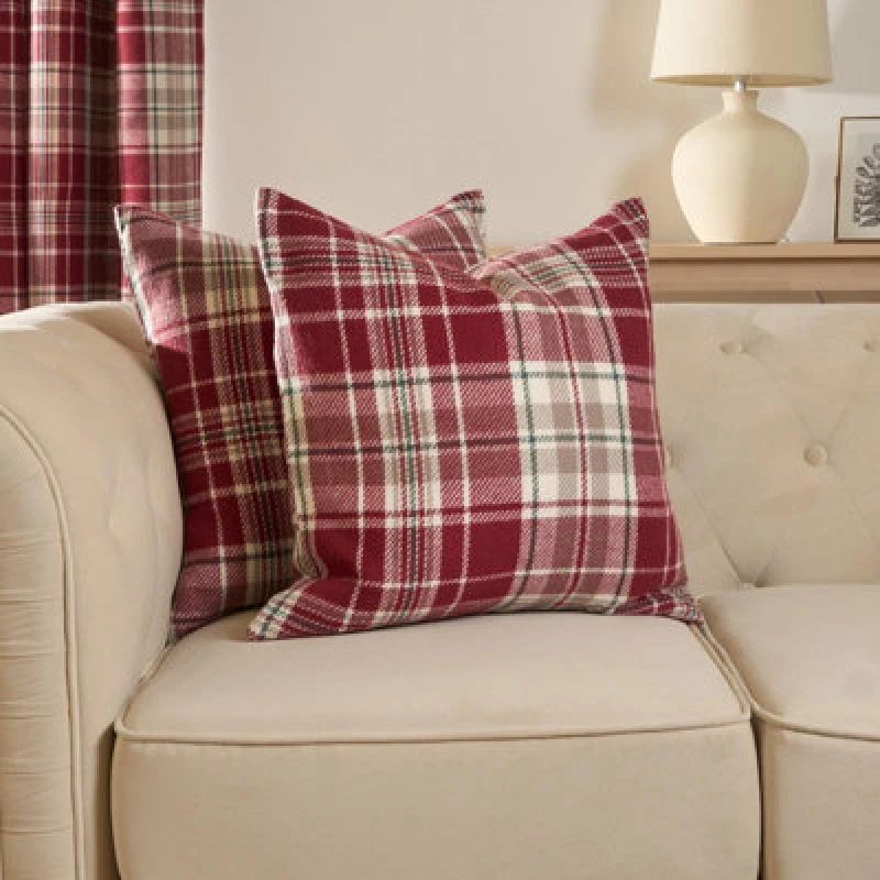 Image of OHS OHS Woven Check Cushion Covers Tartan Pack of 2 Case Pad Set 18" x 18" Home in Red Size: 45cm x 45cm Red 45cm x 45cm Unisex 5027434191581